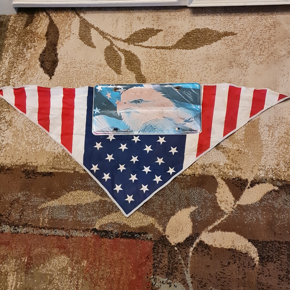 American Flag Bandana with Eagle License Plate